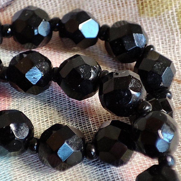 Vintage Antique Jet Black Glass Faceted Extremely Long Strand Beaded Necklace - Picture 6 of 7